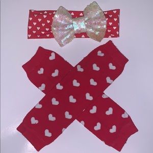 Sparkle bow and leg warmer heart set 6-9 months